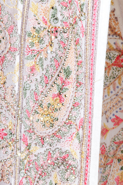 Bahar-e-Kashmir – White Kashmiri Resham & Pearl Embroidered Saree - 605