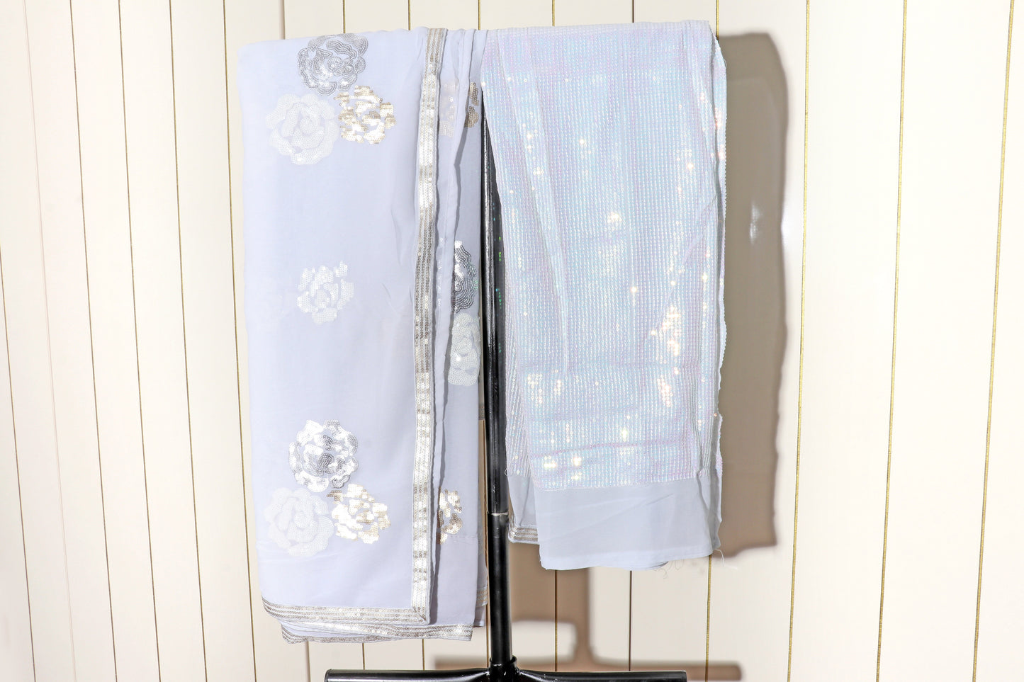 Shreya Pushp – Periwinkle Blue Sequin Rosette Georgette Saree - 606