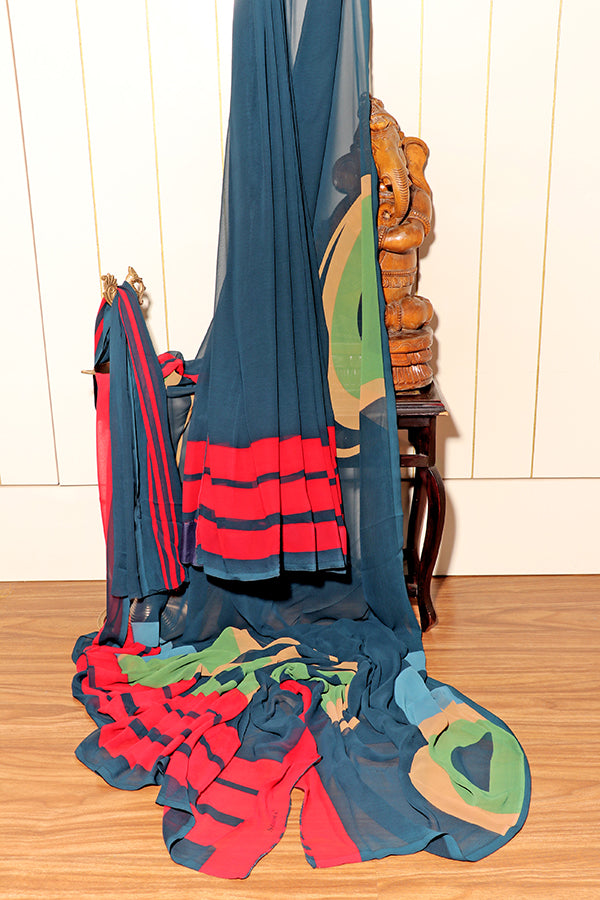 Peacock Mirage – Contemporary Georgette Saree (New 330-R-324)