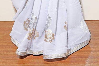 Shreya Pushp – Periwinkle Blue Sequin Rosette Georgette Saree - 606