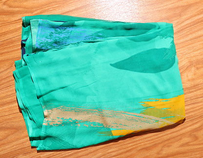 Tropical Whisper – Aqua Leaf Georgette Saree (New 331-R-325)