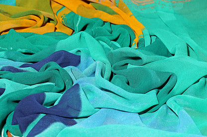 Tropical Whisper – Aqua Leaf Georgette Saree (New 331-R-325)