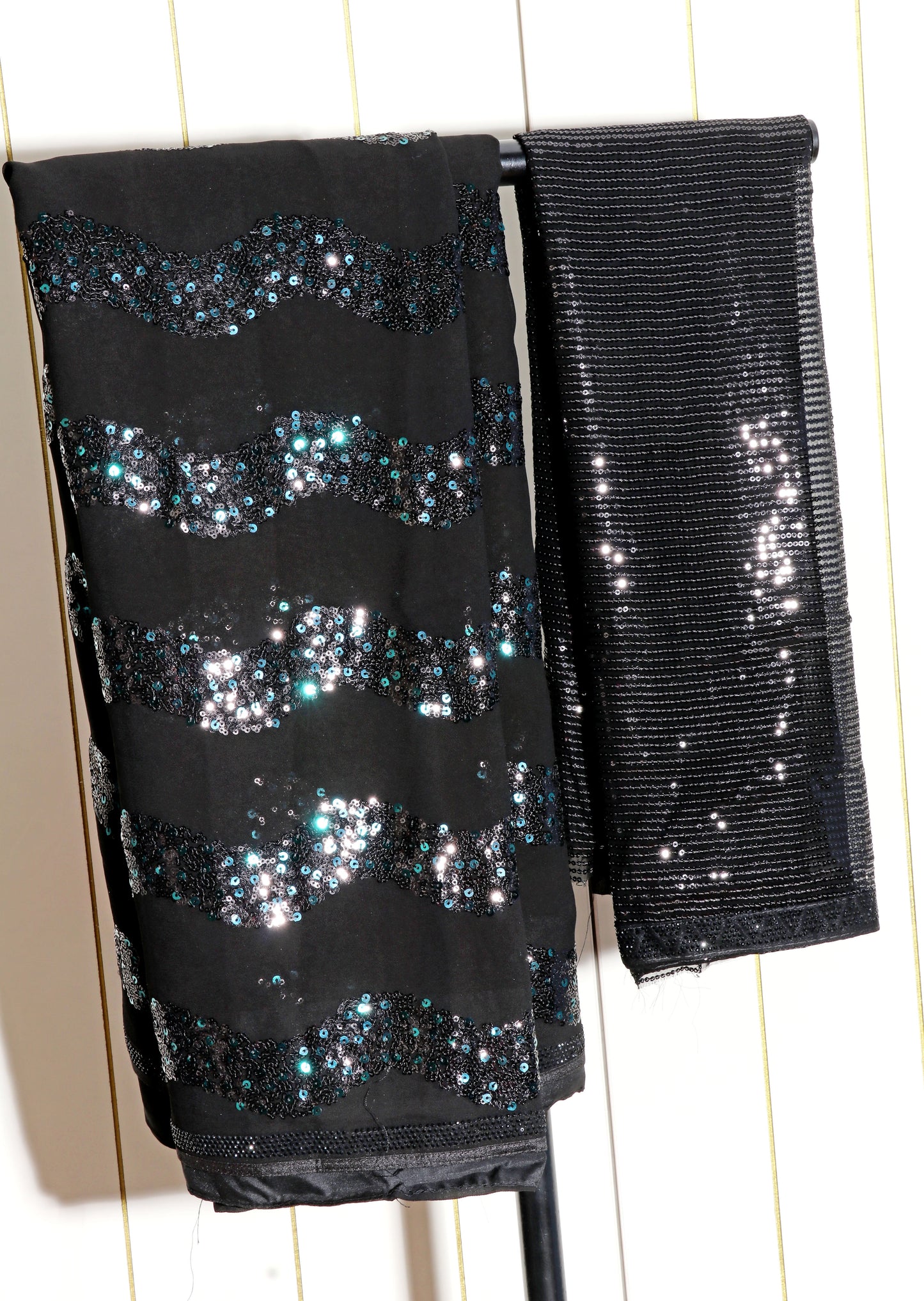Krishna Lahar – Black Wave Sequin Georgette Saree - 608
