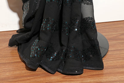 Krishna Lahar – Black Wave Sequin Georgette Saree - 608
