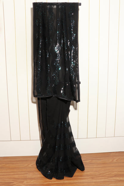 Krishna Lahar – Black Wave Sequin Georgette Saree - 608