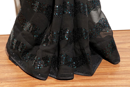 Krishna Lahar – Black Wave Sequin Georgette Saree - 608