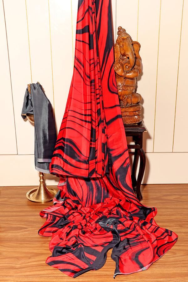 Crimson Currents – Abstract Saree (New 334-R-328)