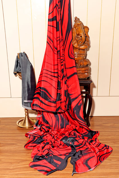 Crimson Currents – Abstract Saree (New 334-R-328)