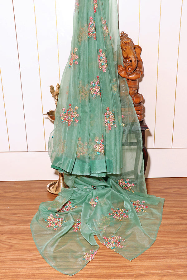 Mint Blossom – Embroidered Organza Saree (New 342-R-336)
