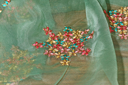 Mint Blossom – Embroidered Organza Saree (New 342-R-336)