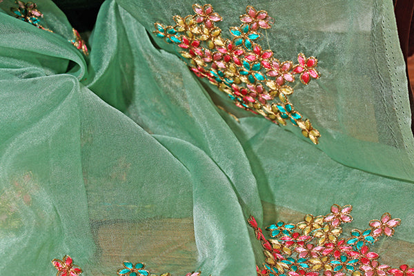 Mint Blossom – Embroidered Organza Saree (New 342-R-336)