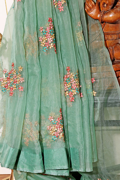 Mint Blossom – Embroidered Organza Saree (New 342-R-336)