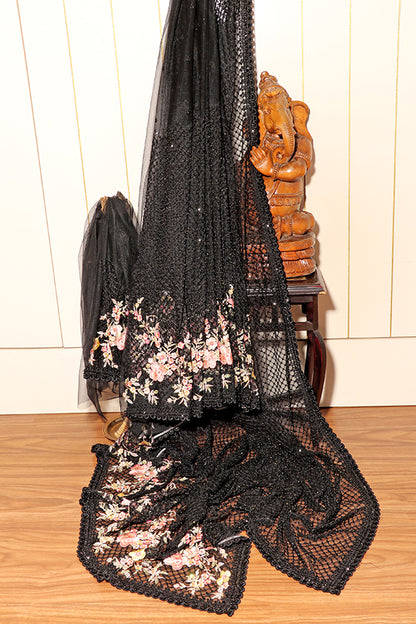 Noir Bloom – Embroidered Black Net Saree (New 343-R-337)