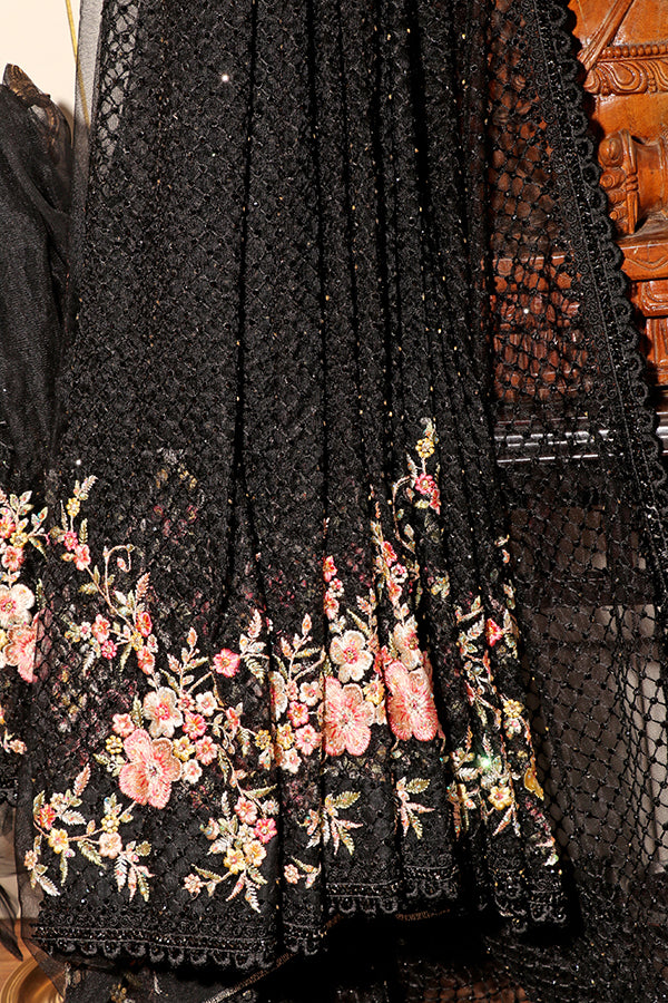 Noir Bloom – Embroidered Black Net Saree (New 343-R-337)