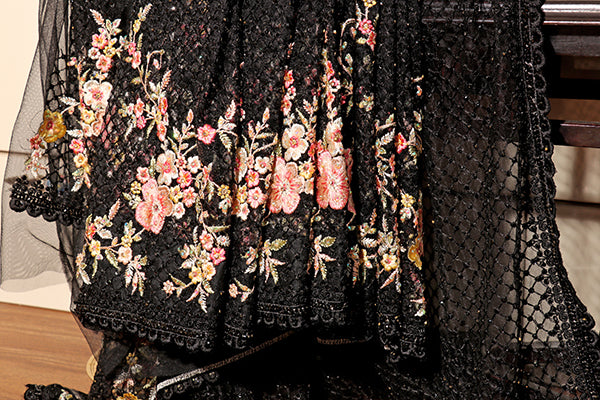 Noir Bloom – Embroidered Black Net Saree (New 343-R-337)
