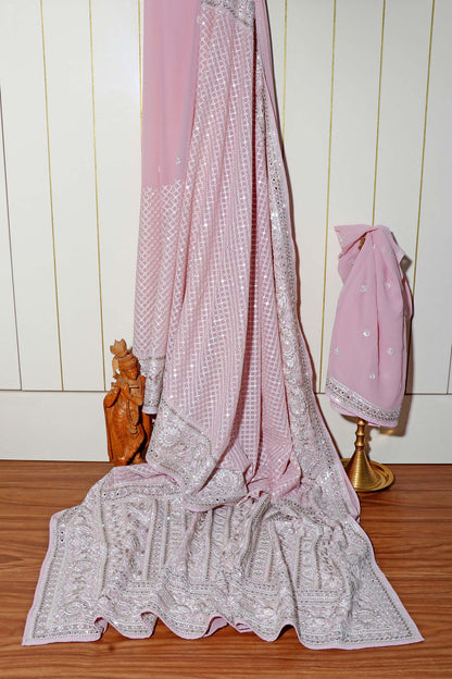 Rose Luxe – Embroidered Mirror & Crystal Pure Chiffon Saree 012