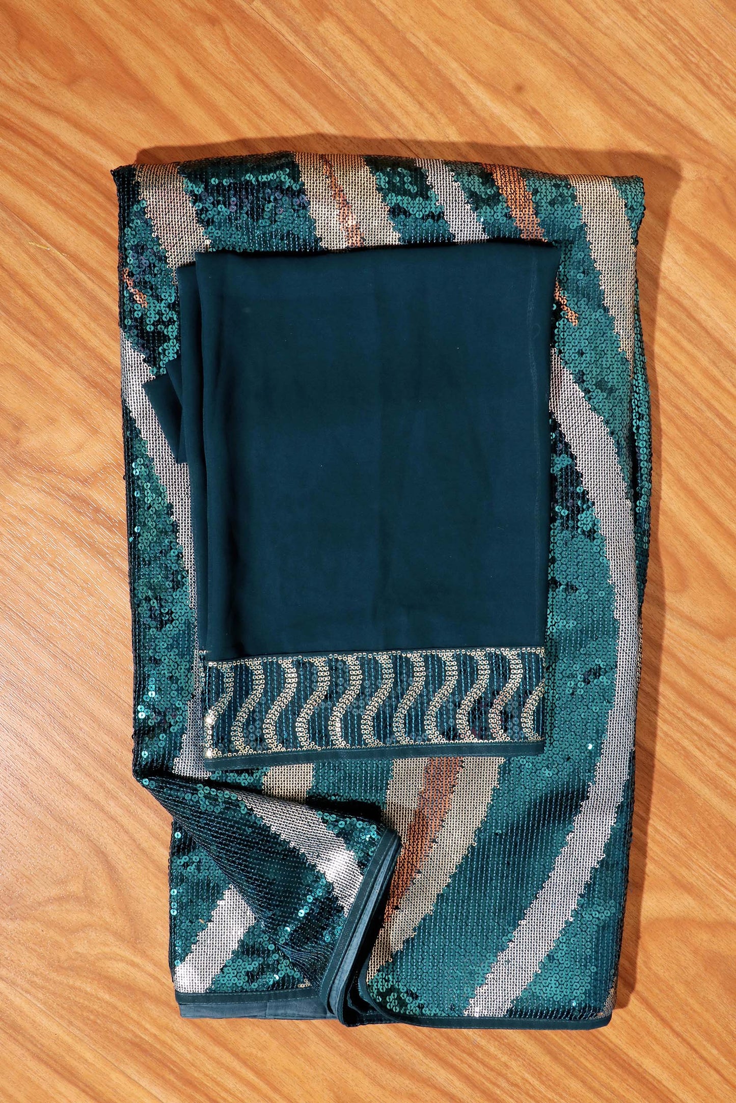 Celestial Glam – Teal Green Sequin Party Pure Georgette Saree 013