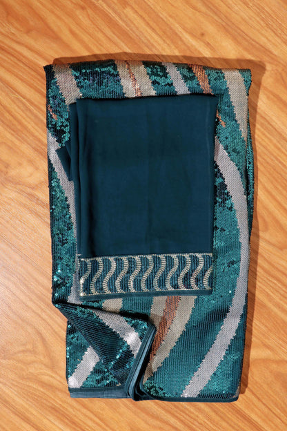 Celestial Glam – Teal Green Sequin Party Pure Georgette Saree 013