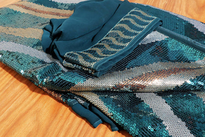 Celestial Glam – Teal Green Sequin Party Pure Georgette Saree 013