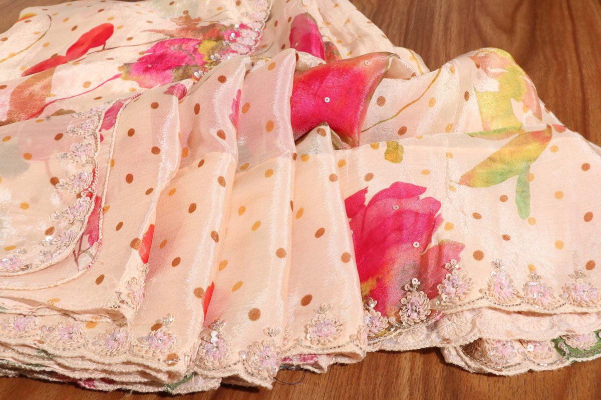 Blush Bloom – Watercolor Floral Pure Georgette Saree 011