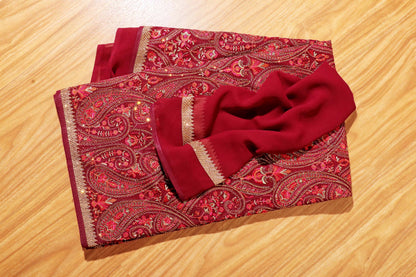 Regal Elegance – Kashmiri Embroidered Burgundy Saree 016