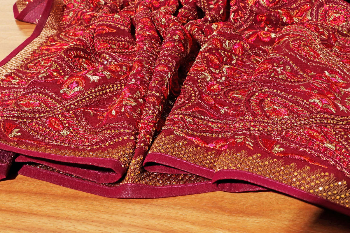 Regal Elegance – Kashmiri Embroidered Burgundy Saree 016