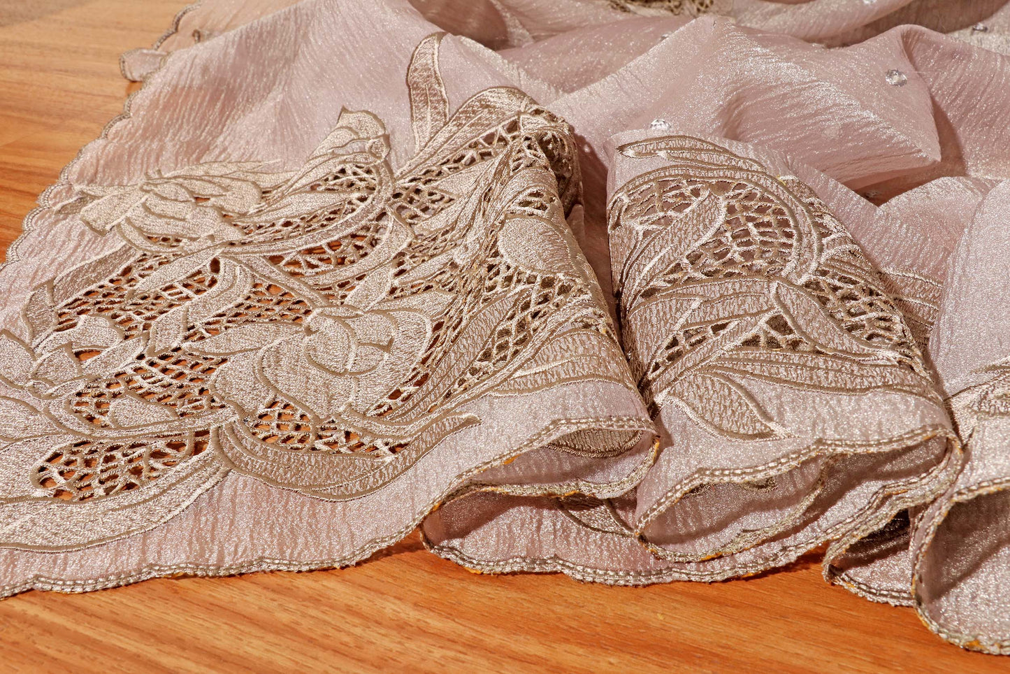 Moonlit Grace – Grey Cutwork Crushed Tissue Organza Blend Saree 018
