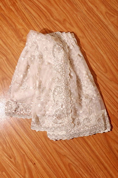 Silver Frost – Crystal Embroidered Net Saree 019