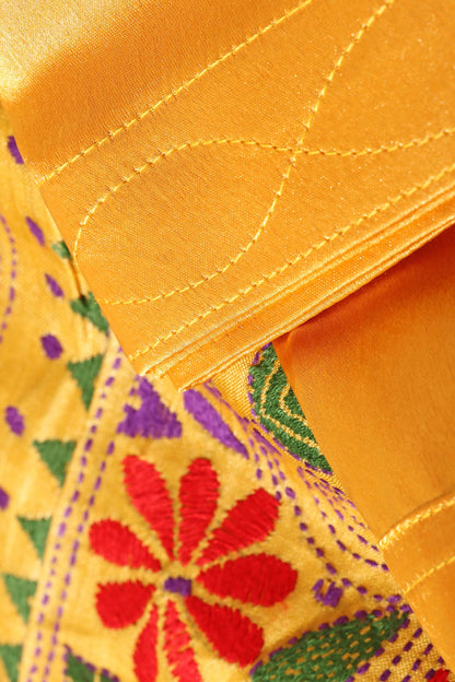 Golden Bloom – Kantha Hand-Embroidered Pure Tussar Silk Saree 023