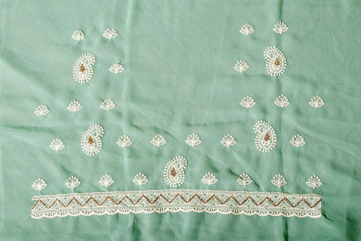 Serene Elegance – Pista Green Chikankari Saree 028