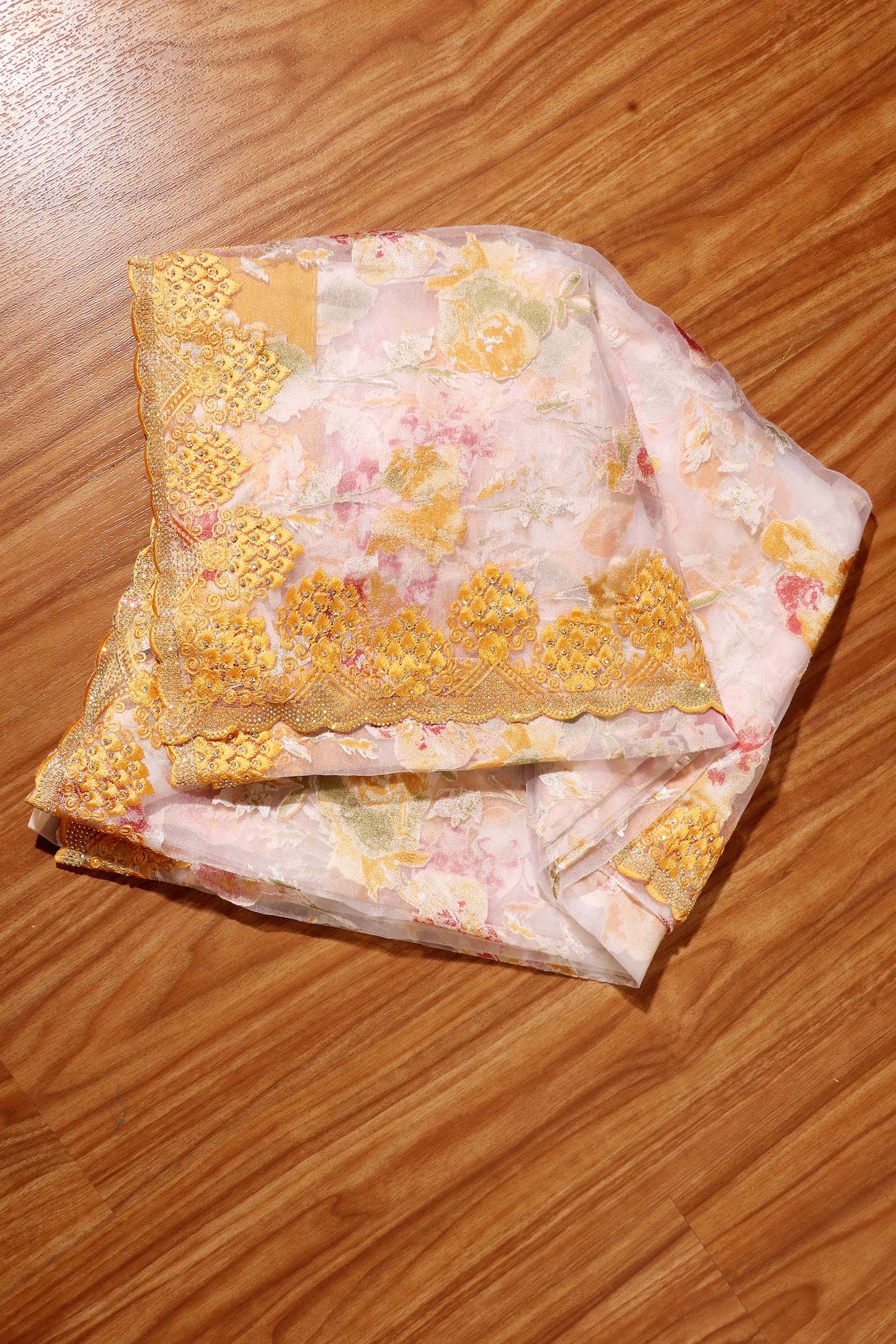Golden Blossom – Brasso Floral Embroidered Saree 036