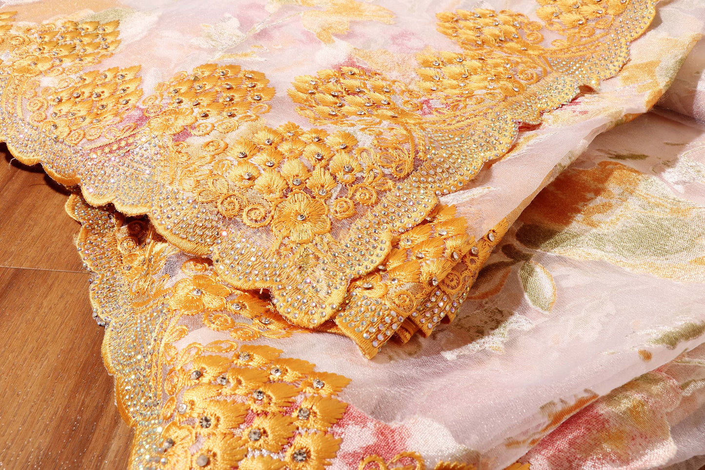 Golden Blossom – Brasso Floral Embroidered Saree 036