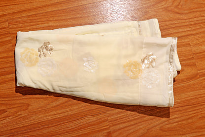 Ivory Bloom – Sequined Floral Georgette Saree 502