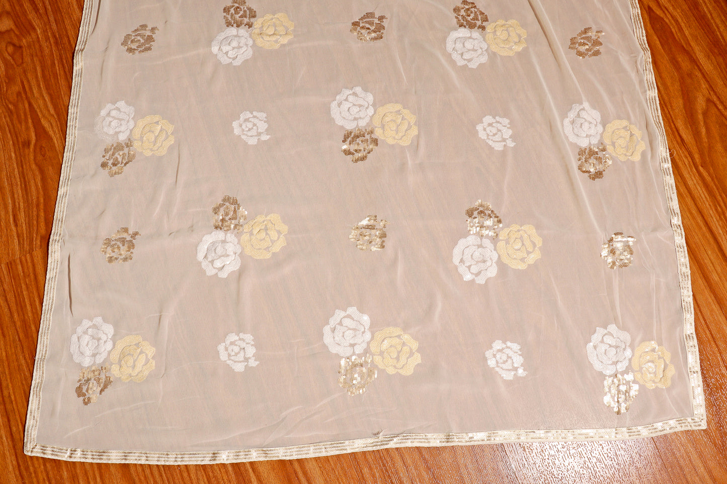 Ivory Bloom – Sequined Floral Georgette Saree 502