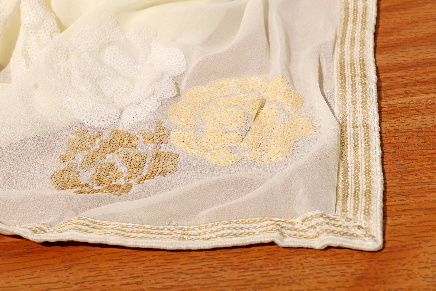 Ivory Bloom – Sequined Floral Georgette Saree 502