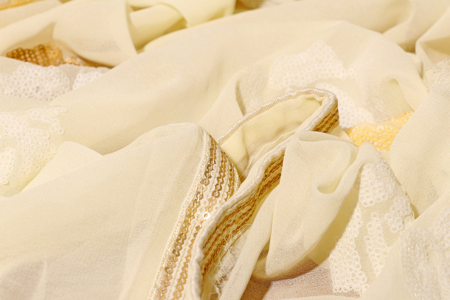 Ivory Bloom – Sequined Floral Georgette Saree 502