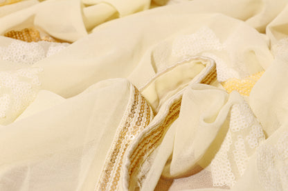 Ivory Bloom – Sequined Floral Georgette Saree 502