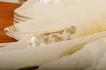 Ivory Bloom – Sequined Floral Georgette Saree 502
