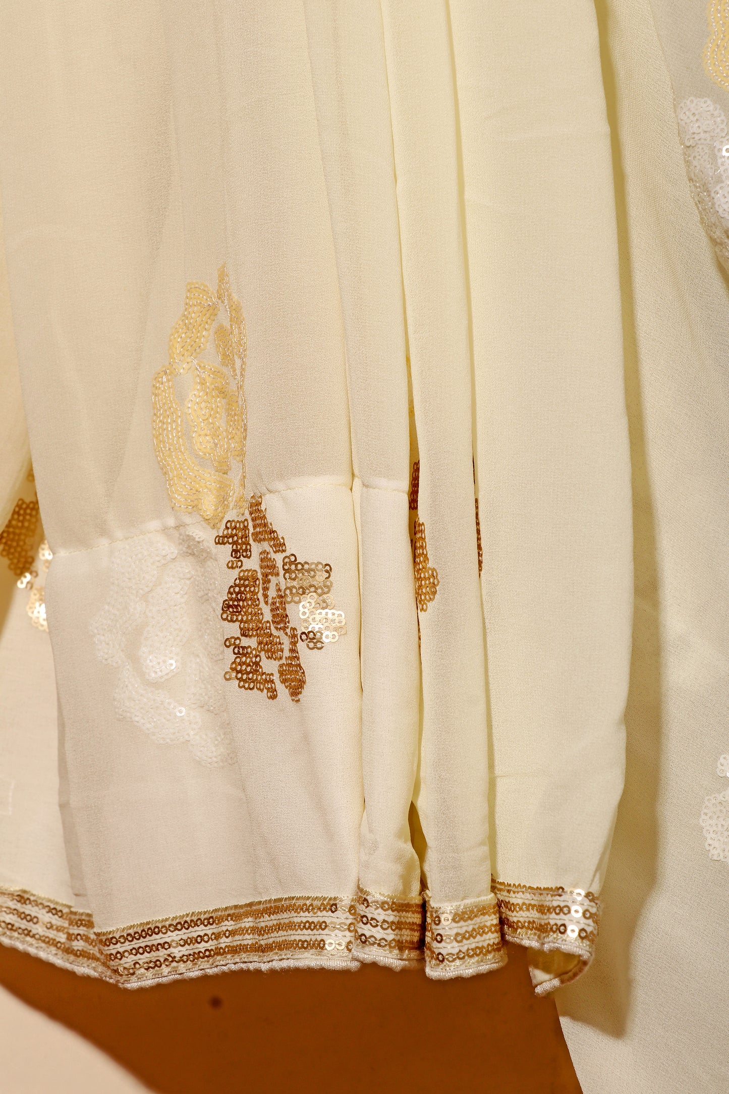 Ivory Bloom – Sequined Floral Georgette Saree 502