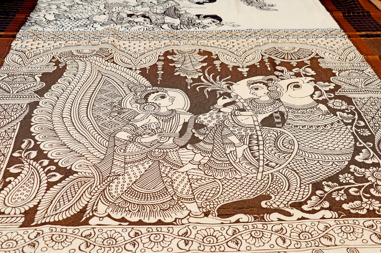 Monochrome Madhubani  Pen Kalamkari Saree 517