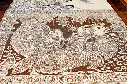Monochrome Madhubani  Pen Kalamkari Saree 517