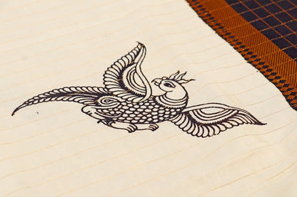 Monochrome Madhubani  Pen Kalamkari Saree 517