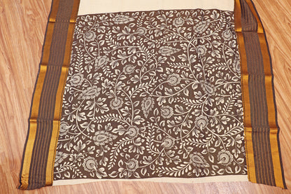 Monochrome Madhubani  Pen Kalamkari Saree 517