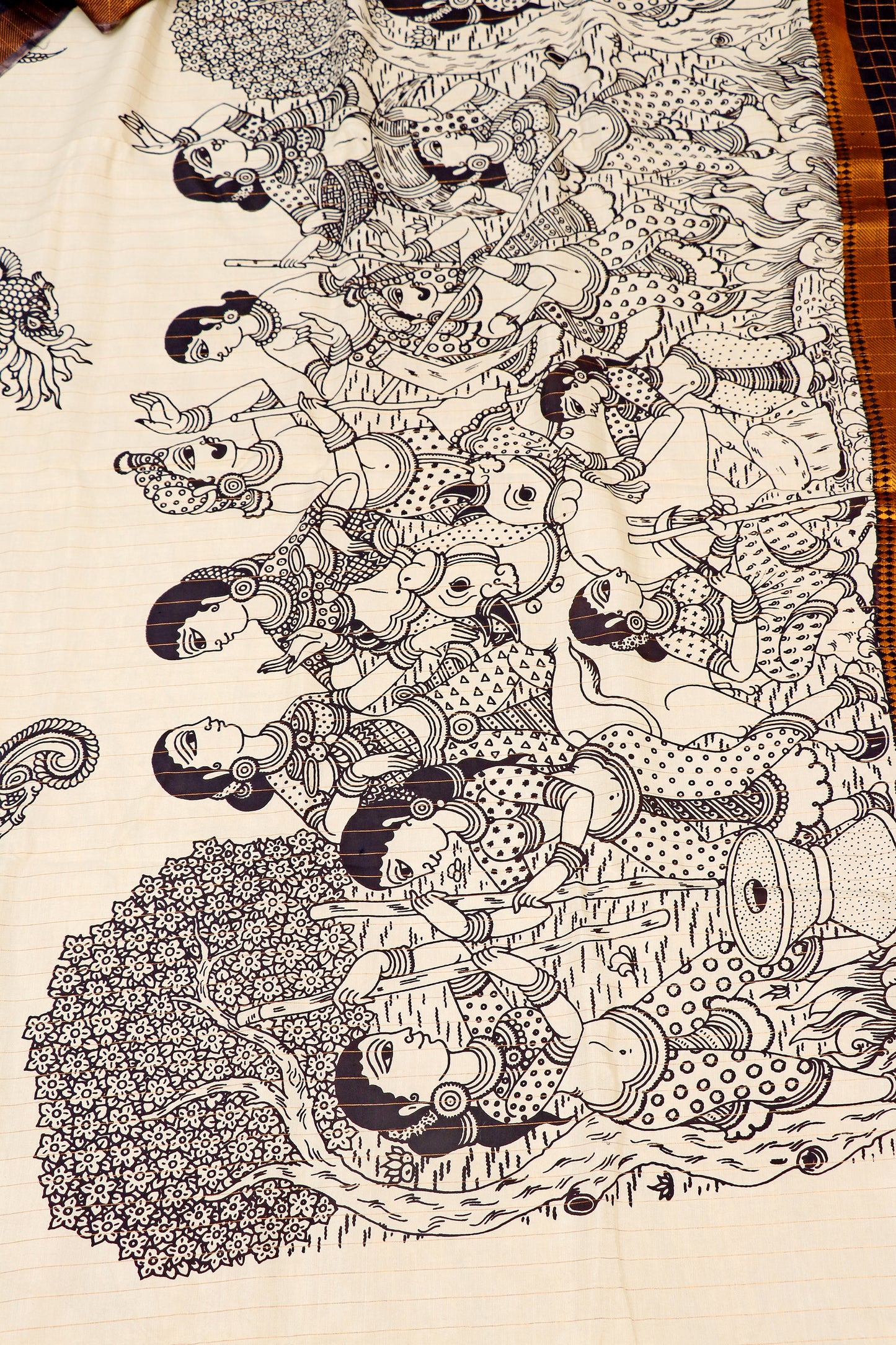 Monochrome Madhubani  Pen Kalamkari Saree 517