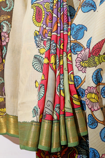Vrindavan Vriksha  Pen Kalamkari Saree 518