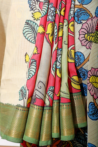 Vrindavan Vriksha  Pen Kalamkari Saree 518