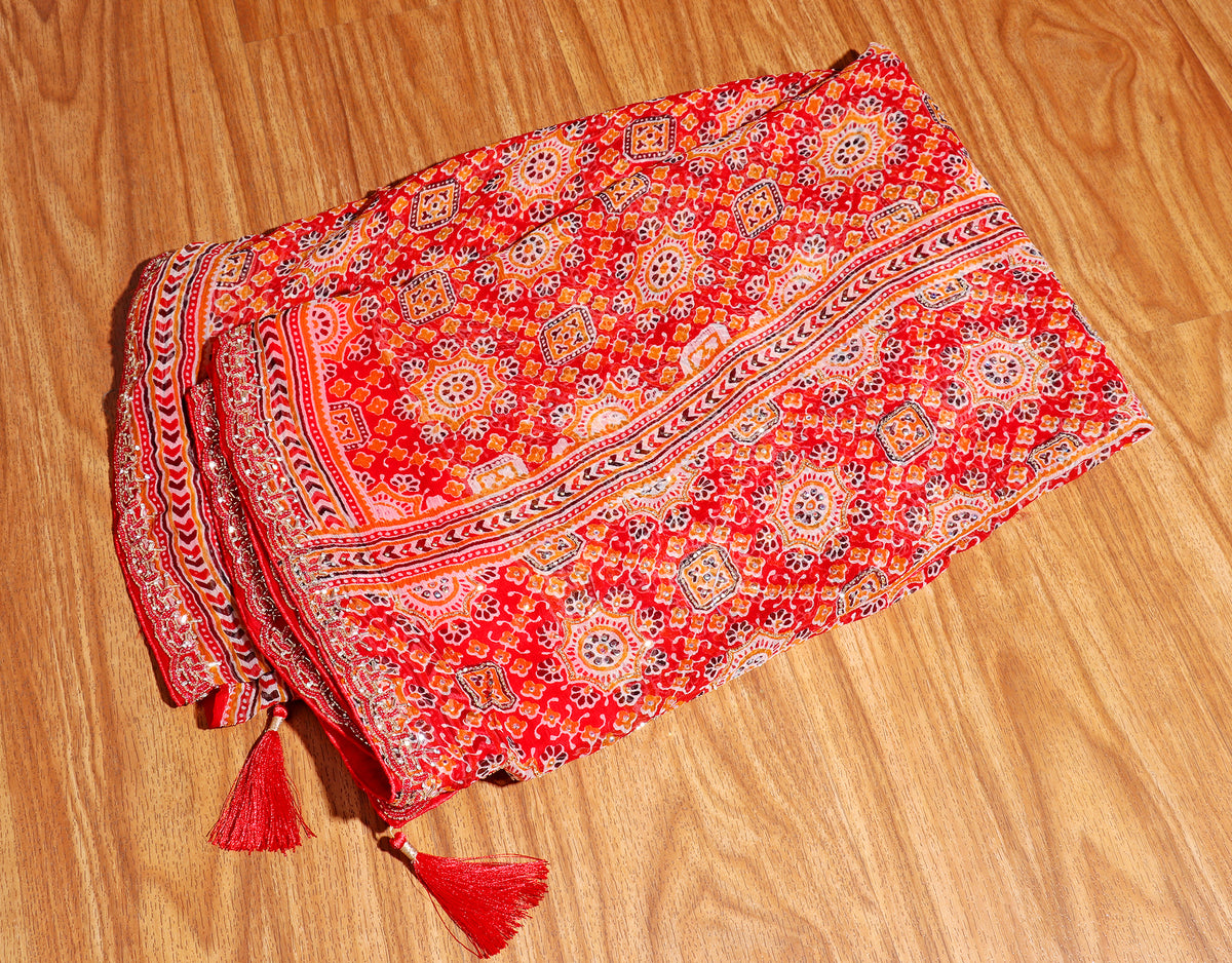 Desert Flame Ajrak Print  Pre-draped Saree  with Blouse 536