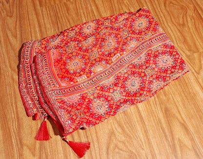 Desert Flame Ajrak Print  Pre-draped Saree  with Blouse 536