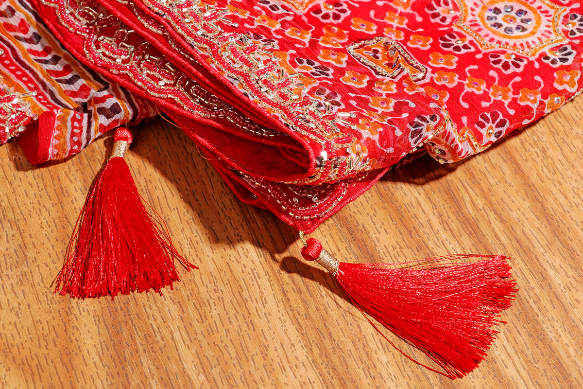 Desert Flame Ajrak Print  Pre-draped Saree  with Blouse 536