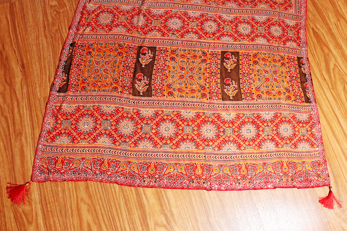 Desert Flame Ajrak Print  Pre-draped Saree  with Blouse 536